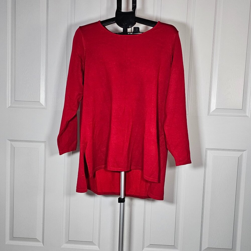 Tahari Christmas Red Long Sleeve Knit Blouse Size 1XL